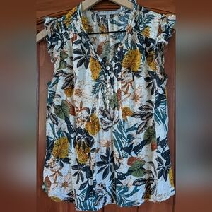 Daniel Rainn White and Yellow Ruffled Blouse